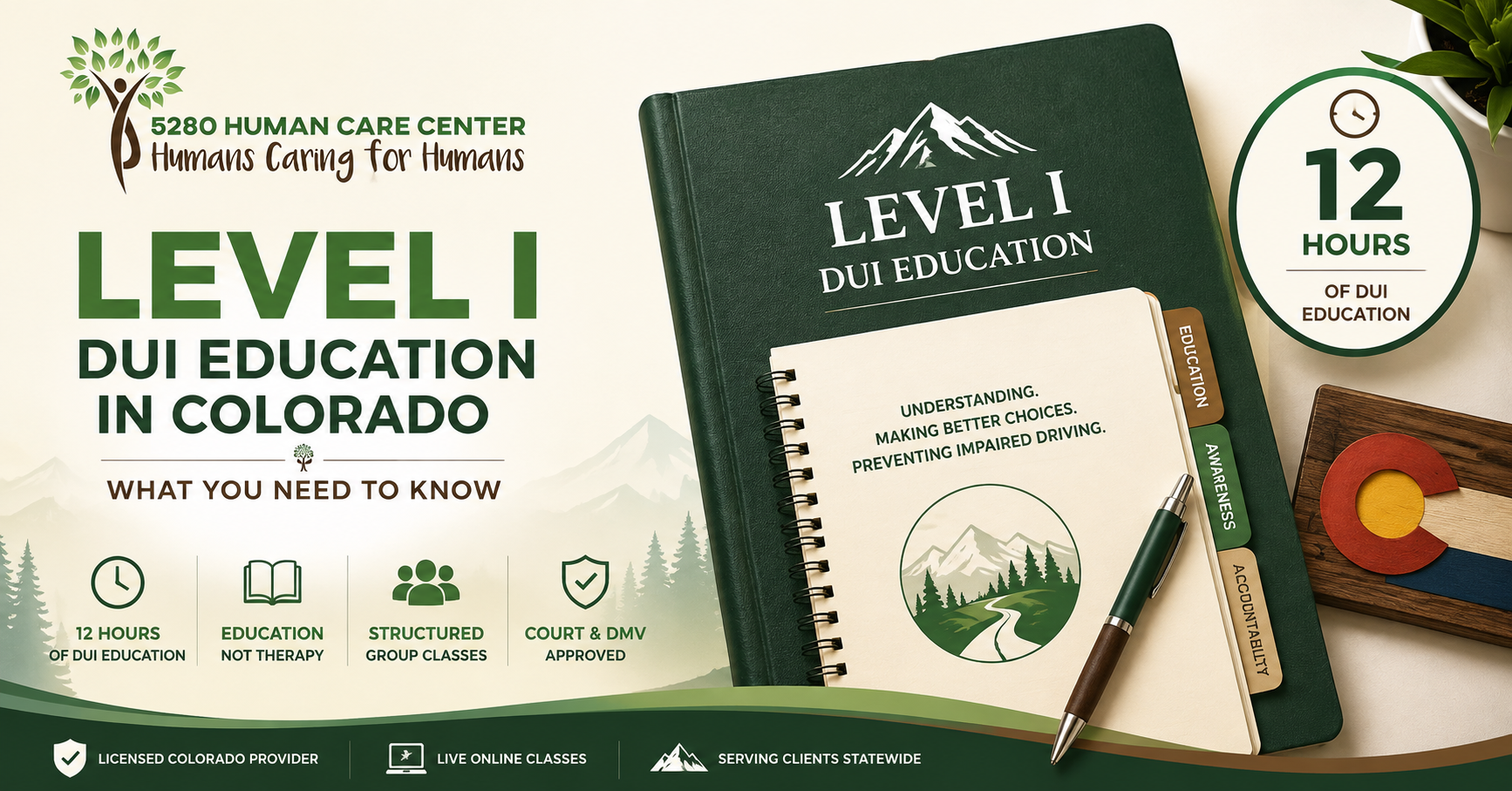 Level 1 DUI Education in Colorado - 12-hour DUI education program from 5280 Human Care Center